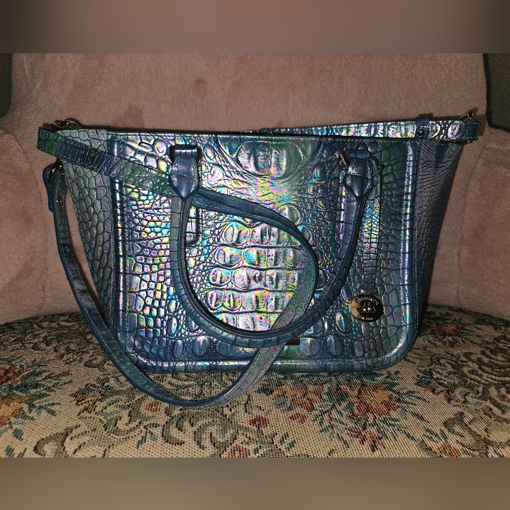 Iridescent Blue Crocodile-Embossed Crossbody